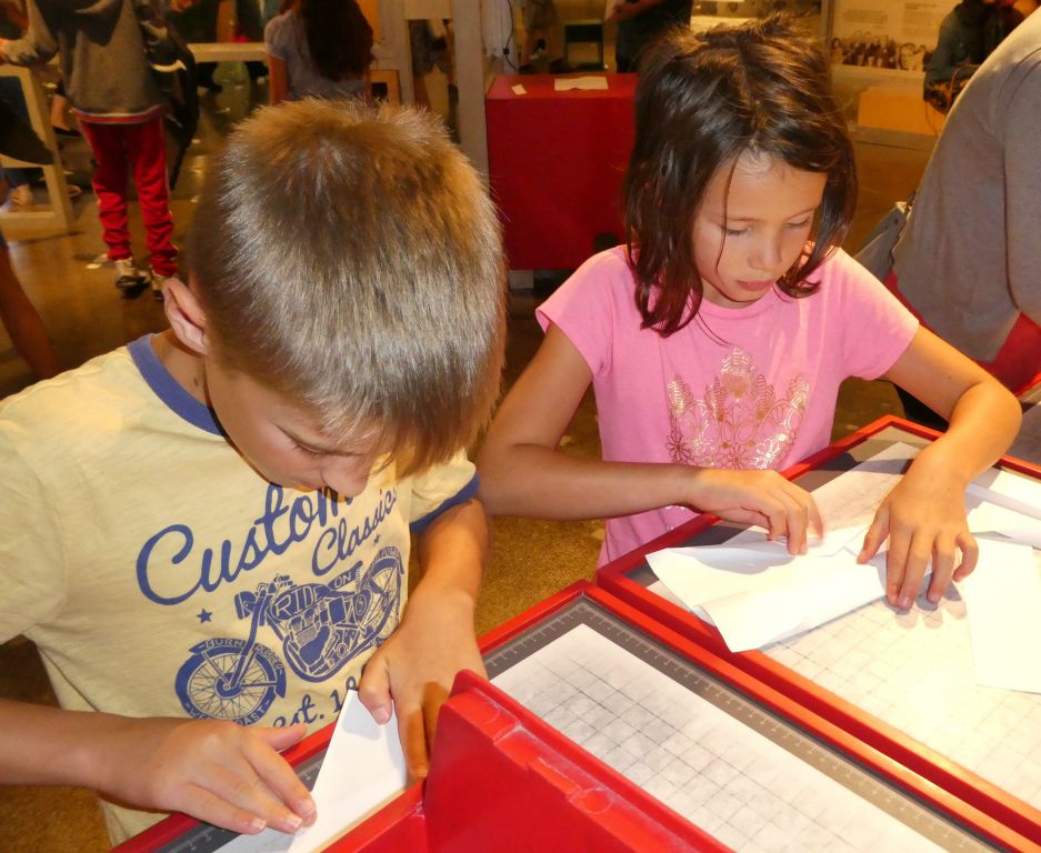 Making paper airplanes at the Ontario Science Centre